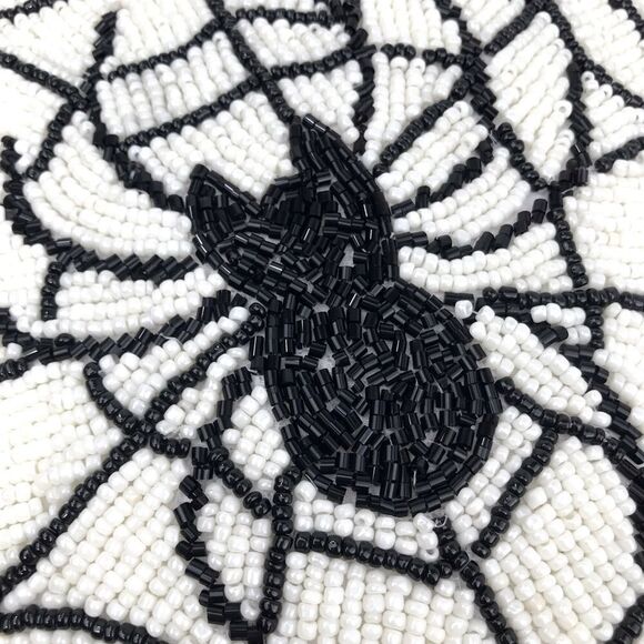 Noir Night Black Spiderweb White Beaded 16” Halloween Decor Accent Throw Pillow - Picture 4 of 15